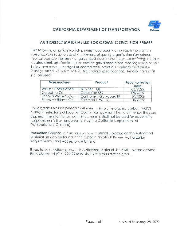 Approved Organic Zinc Primers Long Beach Iron Works